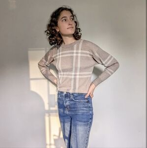 Plaid Beige Taupe Neutral Sweater